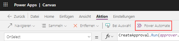 Erstellungsansicht in PowerApps-Editor