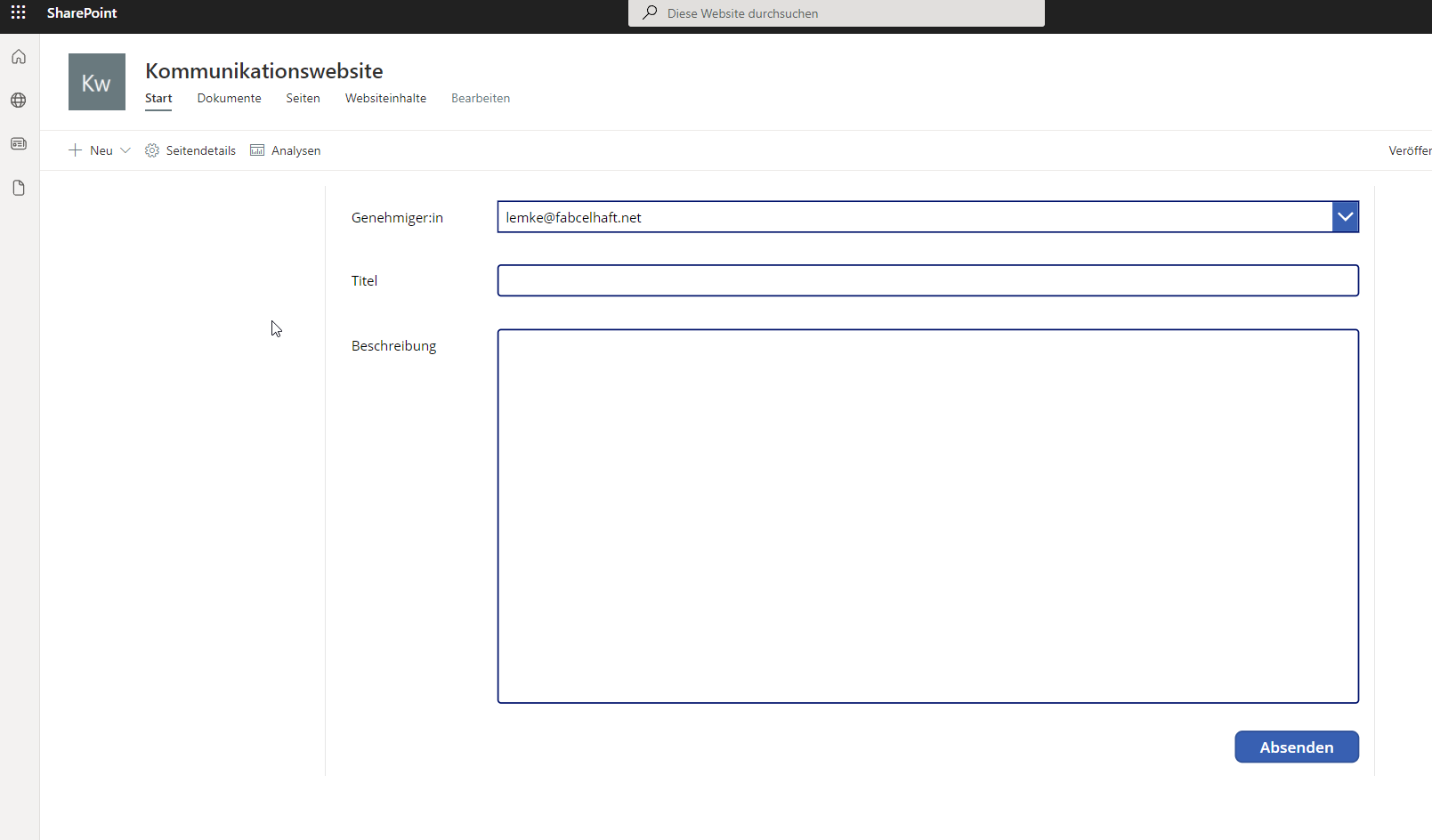 Erstellungsansicht in Sharepoint